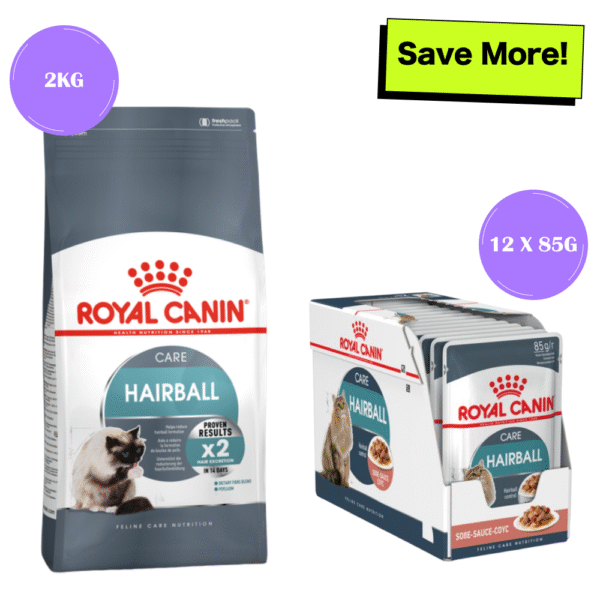 Royal Canin Hairball Care Adult Cat Dry and Wet Food Combo - 2kg(Dry)+12x85g(Wet)