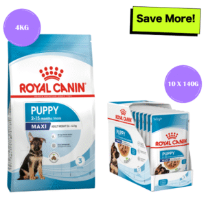 Royal Canin Maxi Puppy Dog Dry and Wet Food Combo - 4kg(Dry)+10x140g(Wet)