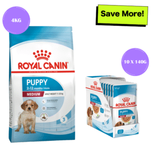 Royal Canin Medium Puppy Dog Dry and Wet Food Combo - 4kg(Dry)+10x140g(Wet)