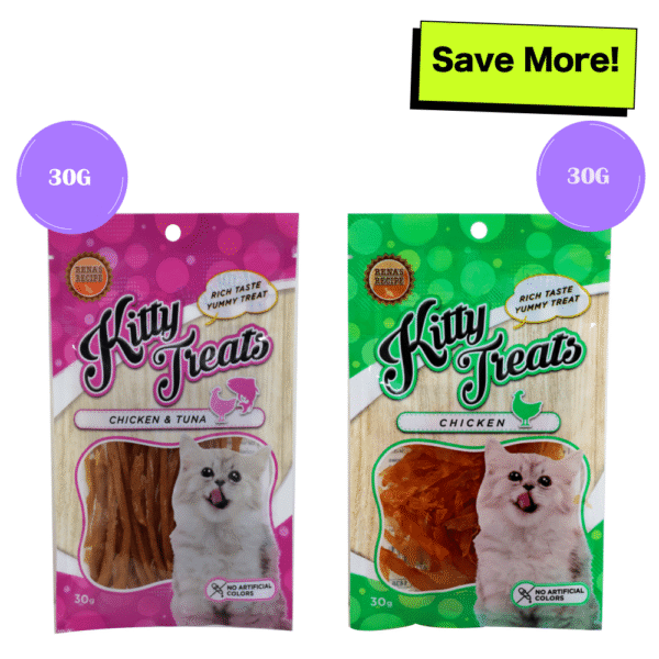 Kitty Treats Soft Chicken & Tuna and Chicken Jerky Sliced Cat Treats Combo - 2x30g
