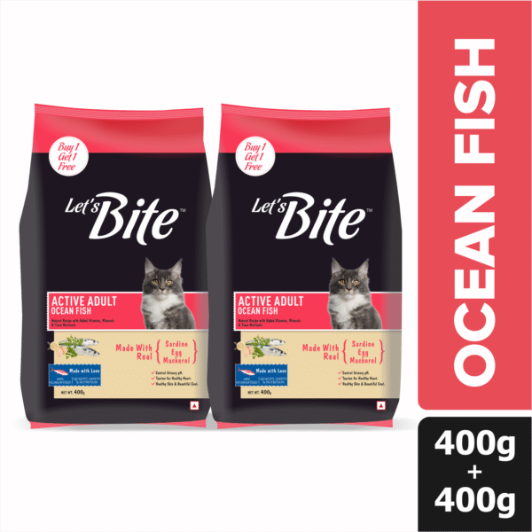 Let's Bite Active Adult Ocean Fish Dry Cat Food - 1kg+1kg