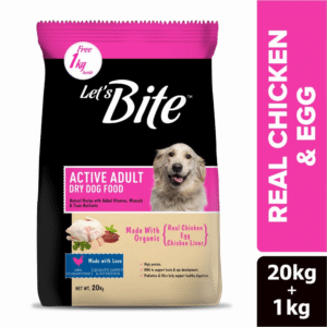 Let's Bite Active Adult Chicken Dry Food for Dogs - 10+1kg (Free inside)