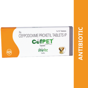Intas Cefpet 100mg (Cefpodoxime Proxetil) Tablet for Dogs & Cats - 1 strip (10 Tablets)