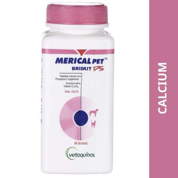 Vetoquinol Merical Pet Briskit DS Calcium Supplement for Dogs and Cats - 1 Pack (60 tablets)