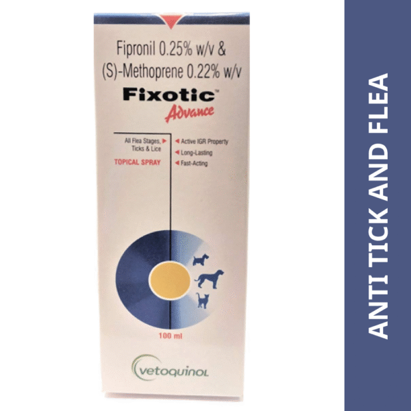 Vetoquinol Fixotic Advance (Fipronil) Tick and Flea Control Spray for Dogs & Cats (100ml) - 100mL