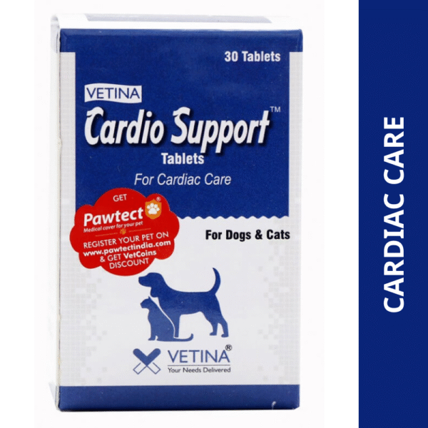 Vetina Cardio Support Tablet for Dogs and Cats (pack of 30 tablets) - 1 Bottle (30 tablets)