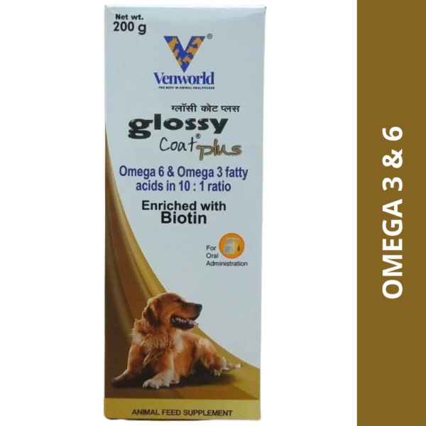 Venkys Glossycoat Plus Omega 3 + 6 Syrup for Dogs and Cats (200ml) - 200mL