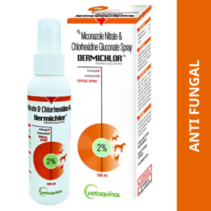 Vetoquinol Dermichlor Antibacterial Antifungal Spray (100ml) for Dogs and Cats - 100mL
