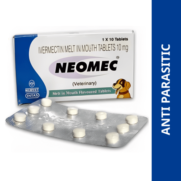 Intas Neomec (Ivermectin) 10mg Tablets for Dogs - 2 strip (20 tablets)