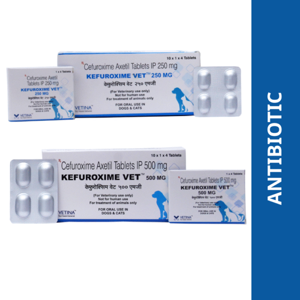 Vetina Kefuroxime Vet 250mg for Dogs and Cats (pack of 4 tablets) - 1 strip (4 tablets)