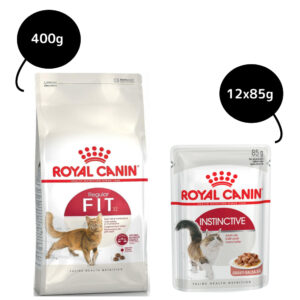 Royal Canin Fit 32 Dry Food and Instinctive Adult Gravy Cat Wet Food Combo - 400g(Dry)+12x85g(Wet)