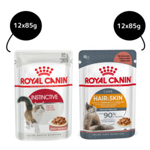 Royal Canin Instinctive Gravy Wet Food and Hair & Skin Care Adult Gravy Cat Wet Food Combo - 24x85g