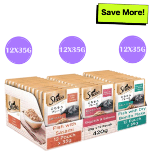 Sheba Fish with Dry Bonito Flake, Skipjack & Salmon Fish and Fish with Sasami Cat Wet Food Combo - 36x35g