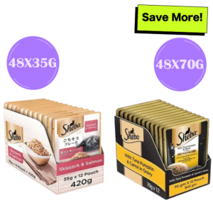 Sheba Skipjack & Salmon and Tuna Pumpkin & Carrot In Gravy Rich Premium Adult Fine Cat Wet Food Combo - 48x35g + 48x70g