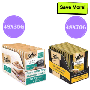 Sheba Fish with Dry Bonito Flake and Tuna Pumpkin & Carrot In Gravy Rich Premium Adult Fine Cat Wet Food Combo - 24x35g + 24x70g