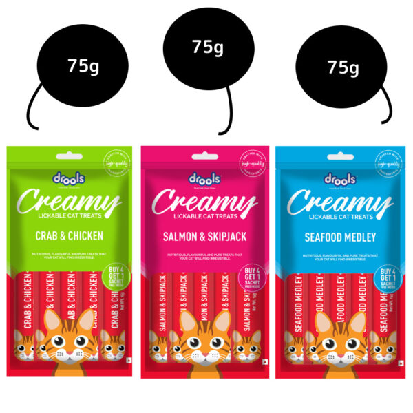 Drools Seafood Medley, Salmon & Skipjack and Crab & Chicken Cat Treats Combo - 3x75g (15pcs)
