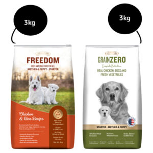 Signature Freedom Chicken and Rice and Grain Zero Real Chicken, Egg and Vegetables Mother and Puppy Starter Dog Dry Food Combo - 3kg+3kg