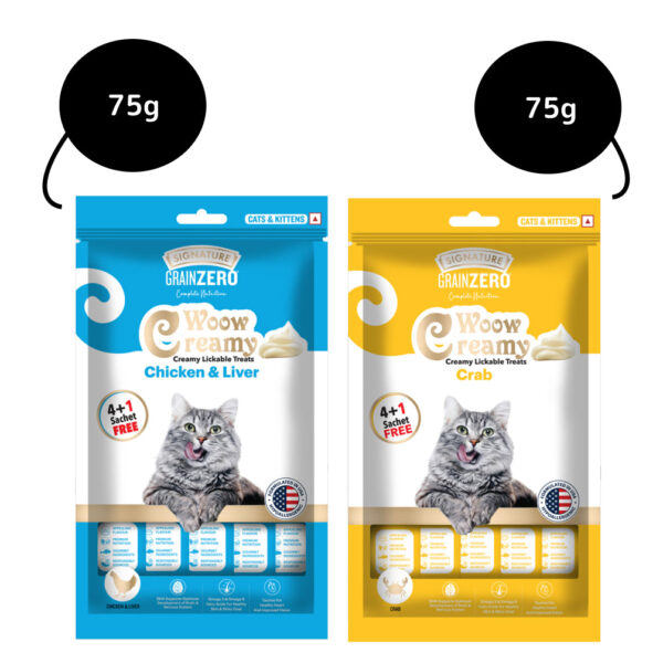 Signature Grain Zero Crab and Chicken & Liver Lickable Creamy Cat Treats Combo - 2x75g (10pcs)