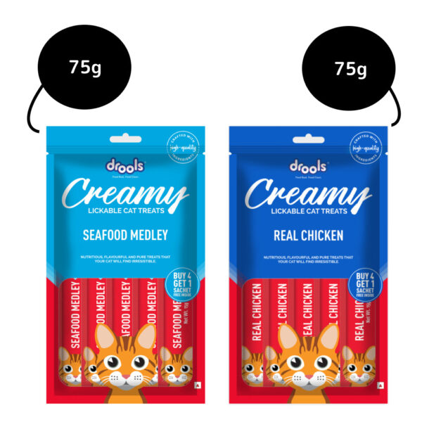 Drools Real Chicken and Seafood Medley Creamy Cat Treats Combo - 2x75g (10pcs)