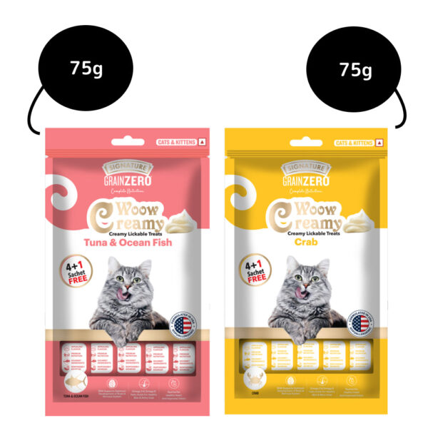 Signature Grain Zero Crab and Tuna and Ocean Fish Lickable Creamy Cat Treats Combo - 2x75g (10pcs)