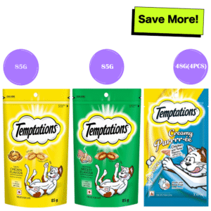 Temptations Seafood Medley Flavour, Tasty Chicken Flavour and Creamy Purrrr ee Chicken & Tuna Cat Treats Combo - 2x85g + 48g(4pcs)