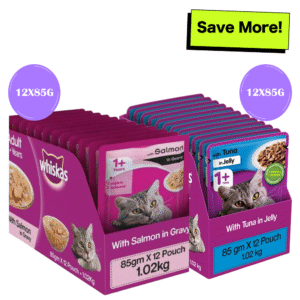 Whiskas Salmon in Gravy Meal and Tuna in Jelly Meal Adult Cat Wet Food Combo - 24x85g