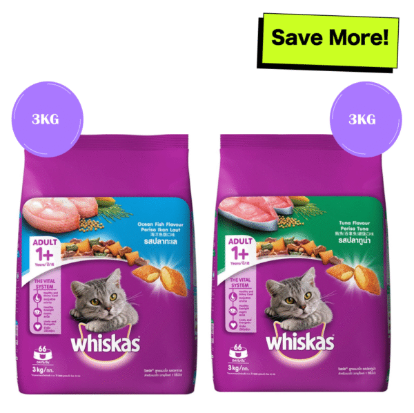 Whiskas Ocean Fish and Tuna Flavour Adult Cat Dry Food Combo - 3kg+3kg