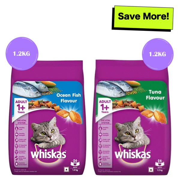 Whiskas Ocean Fish and Tuna Flavour Adult Cat Dry Food Combo - 1.2kg+1.2kg