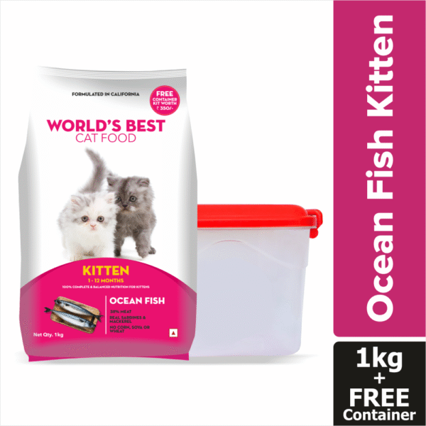 World's Best Cat Food Ocean Fish Kitten Dry Food - 1kg (Free Container)