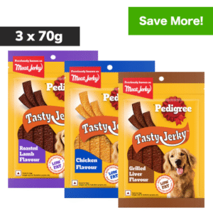 Pedigree Chicken & Liver, Grilled Liver and Roasted Lamb Flavour Tasty Jerky Dog Treat Combo - 3x70g