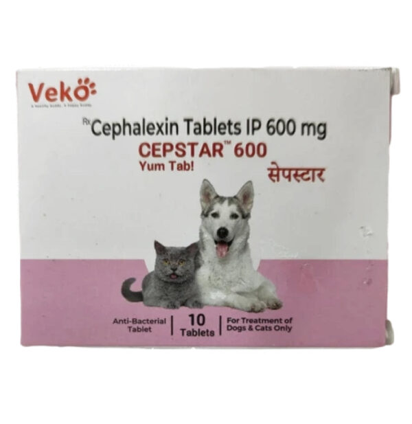 Veko Cepstar 600mg (Cephalexin) Tablet Dogs & Cats (pack of 10 tablets) - 1 Pack (10 tablets)