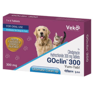 Veko Goclin 300mg (Clindamycin) Tablet for Dogs and Cats (pack of 6 tablets) - 1 strip (6 tablets)