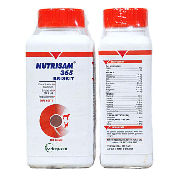 Vetoquinol Nutrisam 365 Calcium Supplements for Dogs and Cats - 50 Briskits