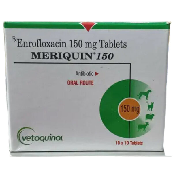 Vetoquinol Meriquin 150mg Enrofloxacin Tablets for Dogs and Cats - 3 pack (30 tablets)