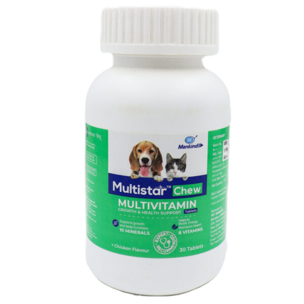 Mankind Multistar Chew tablets Multivitamin Supplement for Dogs and Cats (pack of 30 tablets) - 30 tablets