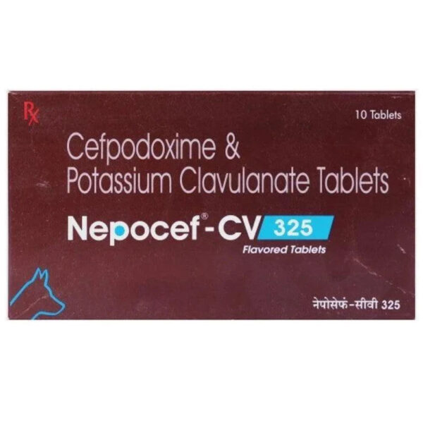 Ttk Nepocef CV 325mg (Cefpodoxime Proxetil & Potassium Clavulanate) Tablet for Dogs and Cats - 1 strip (10 tablets)