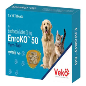 Veko Enroko Yum Tab 50mg (Enrofloxacin) Tablet Dogs & Cats (pack of 10 tablets) - 1 Strip (10 tablets)