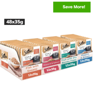 Sheba Fish with Dry Bonito Flake, Skipjack & Salmon Fish, Maguro & Bream Fish Mix and Fish with Sasami Cat Wet Food Combo - 48x35g