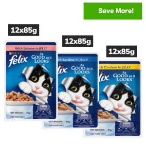 Purina Felix Sardine, Chicken and Salmon with Jelly Complete and Balanced Adult Cat Wet Food Combo - 36x85g