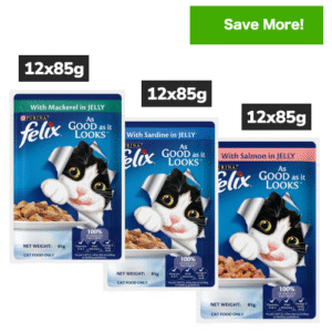 Purina Felix Mackerel, Sardine and Salmon with Jelly Complete and Balanced Adult Cat Wet Food Combo - 36x85g