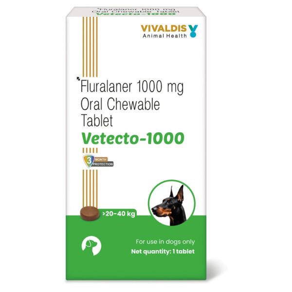 Vivaldis Vetecto 1000 (Fluralaner) for Dogs (1 Chewable tab) - 20kg  - 40kg (1 Tab)