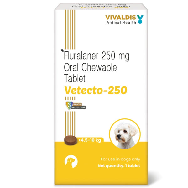 Vivaldis Vetecto 250 (Fluralaner) for Dogs (1 Chewable tab) - 4.5kg  - 10kg (1 Tab)
