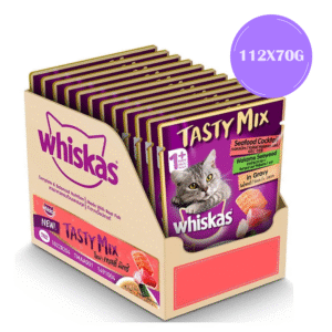 Whiskas Seafood Cocktail With Wakame Seaweed in Gravy Tasty Mix Adult Cat Wet Food - 112x70g